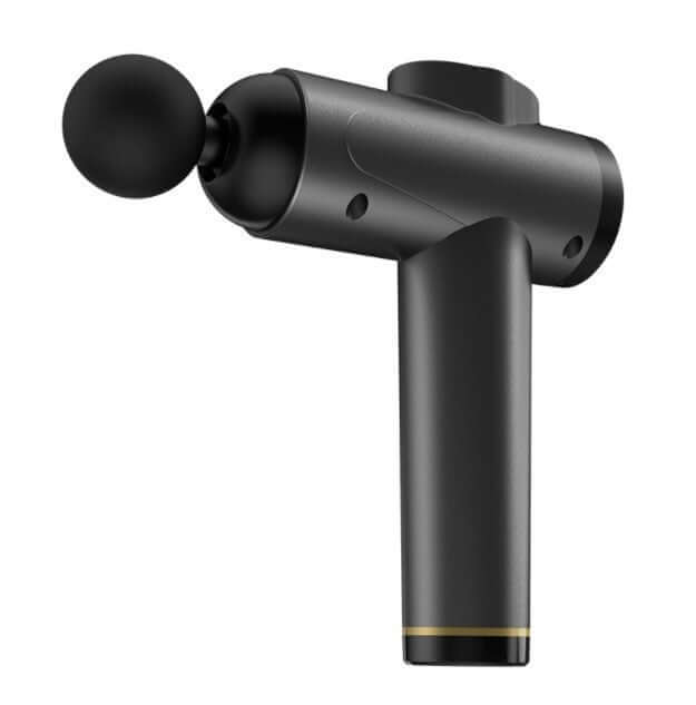 Massage gun muscle relaxation instrument in sleek black design with round massage head for effective muscle relief.