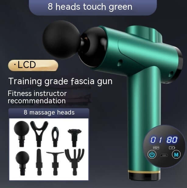 Massage gun muscle relaxation instrument with LCD and 8 massage heads for effective muscle relaxation.